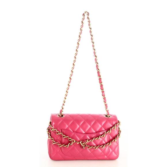 2013 Handbag Chanel mini Classic Flap Leather Lambskin Pink - Picture 4 of 4